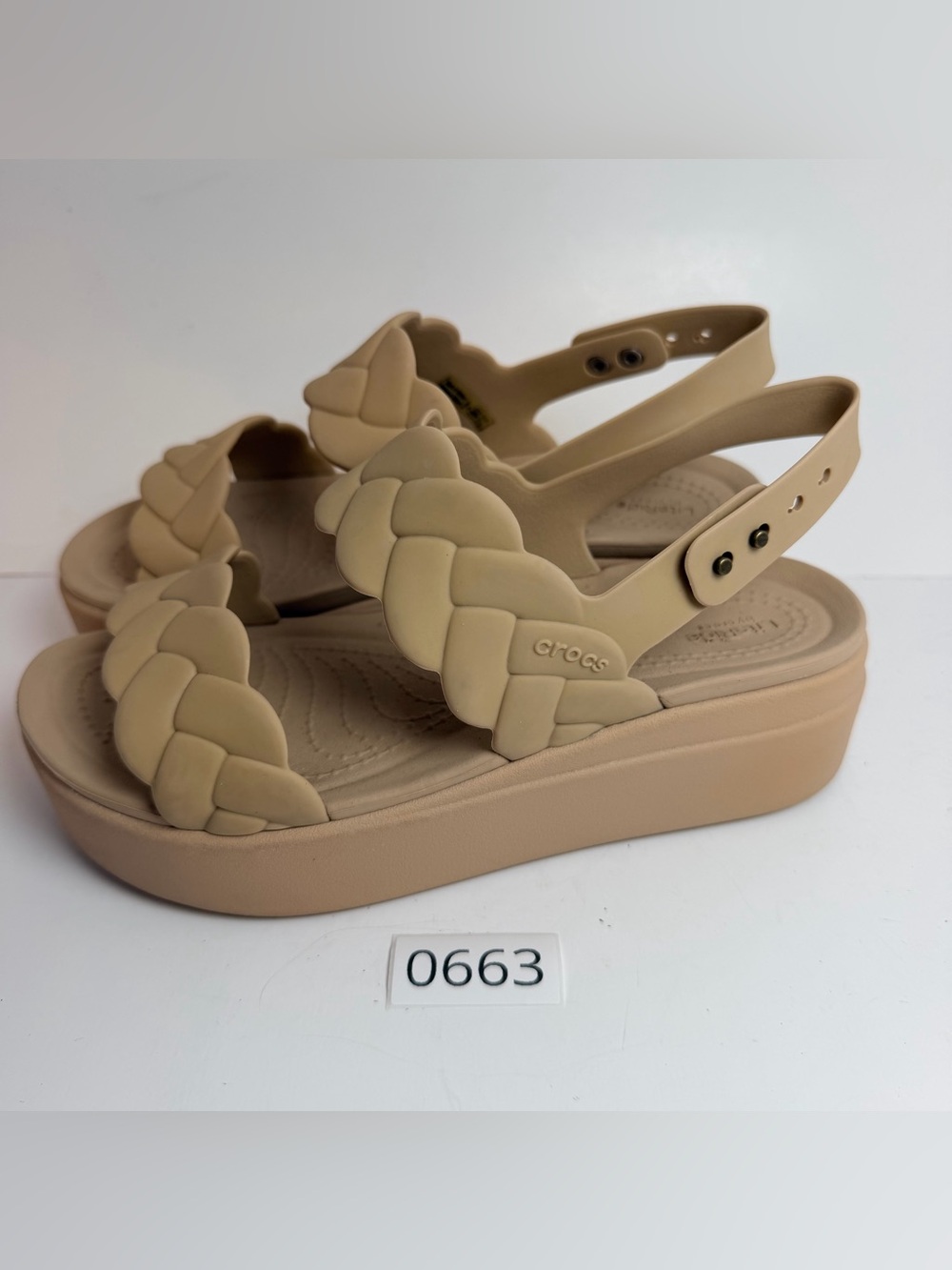 CROCS Women's Braided Platform Slingback Sandals in Beige